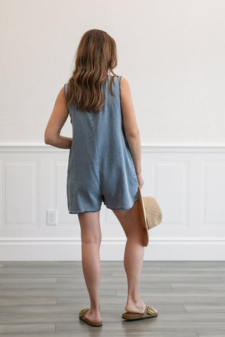 Embroidered Scallop Hem Romper