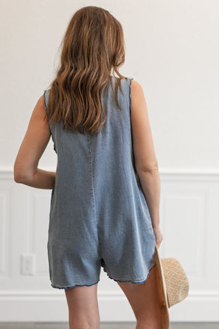 Embroidered Scallop Hem Romper