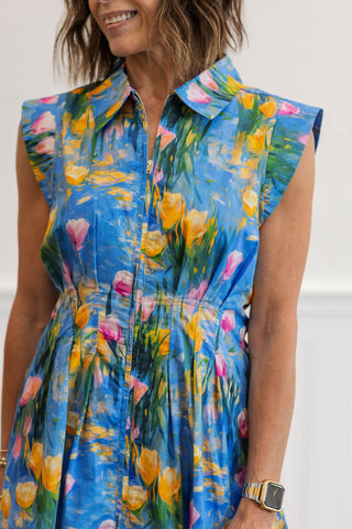 Garden Midi Dress in Blue