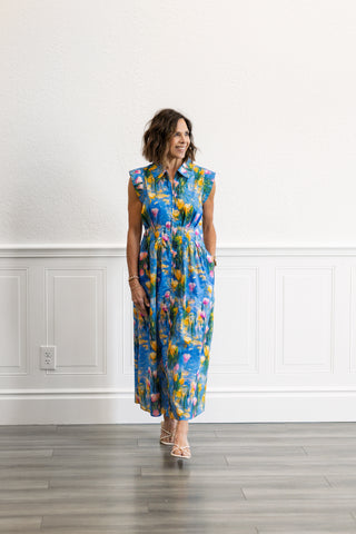 Garden Midi Dress in Blue