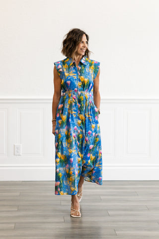 Garden Midi Dress in Blue