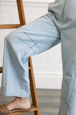Sleeveless Zip Front Barrel Denim Jumpsuit