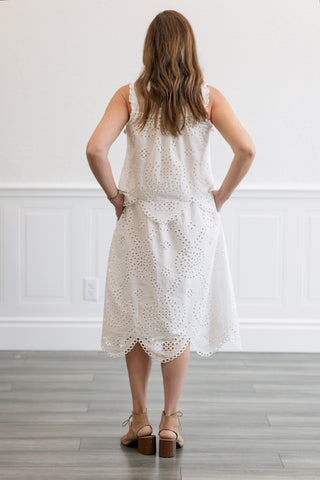 Scalloped Hem Eyelet Midi Skirt