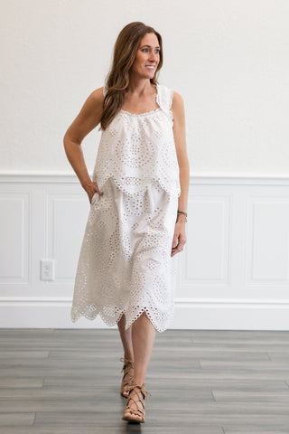 Sleeveless Scalloped Hem Eyelet Top