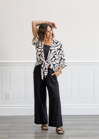 Tropical Kimono Tie Top in Black & White