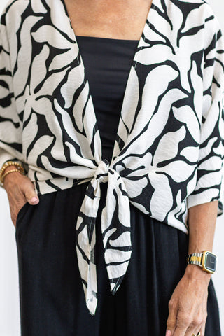 Tropical Kimono Tie Top in Black & White