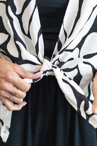 Tropical Kimono Tie Top in Black & White