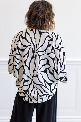 Tropical Kimono Tie Top in Black & White