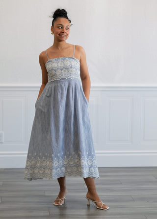 Pinstripe Midi Dress in Light Blue