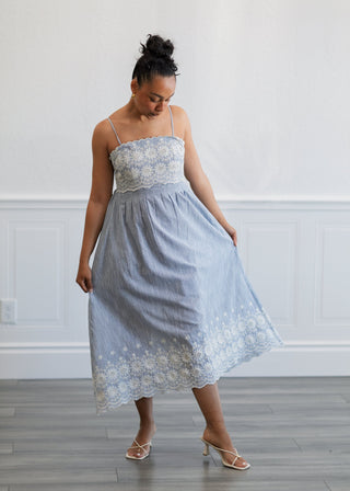 Pinstripe Midi Dress in Light Blue