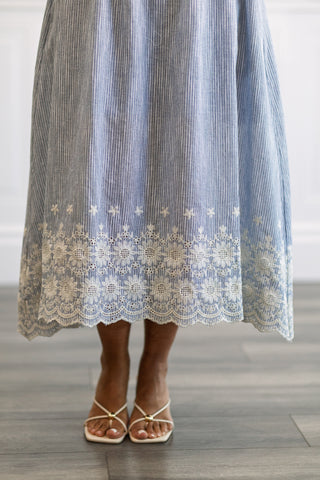 Pinstripe Midi Dress in Light Blue