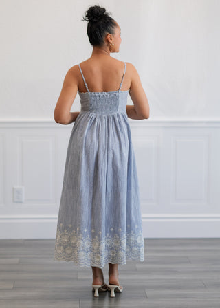 Pinstripe Midi Dress in Light Blue