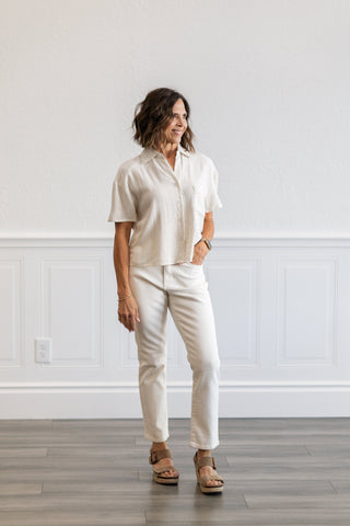 Chest Pocket Button Down Shirt in Beige