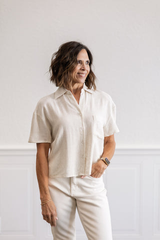 Chest Pocket Button Down Shirt in Beige