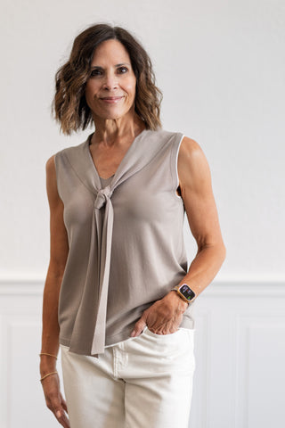 Sleeveless Tie Neck Knit Top