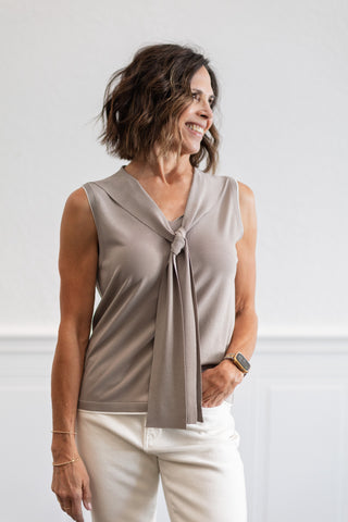 Sleeveless Tie Neck Knit Top