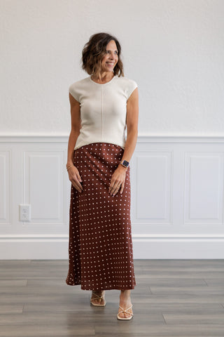 Polka Dot A-Line Skirt in Chesnut