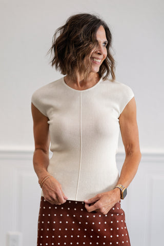 Ribbed Cap Sleeve Knit Top