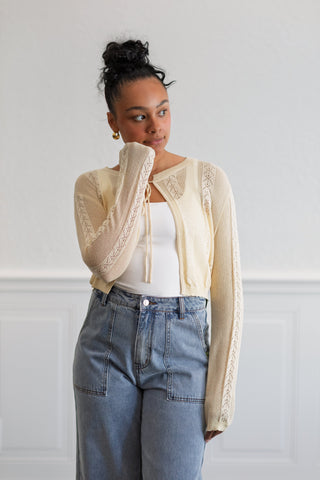 Pointelle Apricot Tie-Front Cardigan