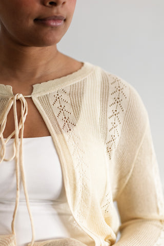 Pointelle Apricot Tie-Front Cardigan