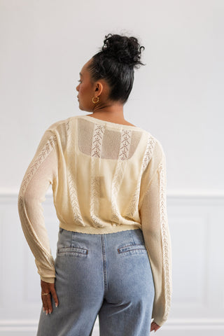 Pointelle Apricot Tie-Front Cardigan