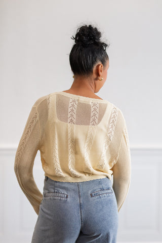 Pointelle Apricot Tie-Front Cardigan
