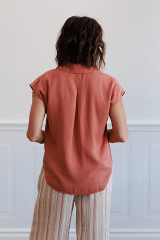 Classic Tencel Button Up Shirt in Rust