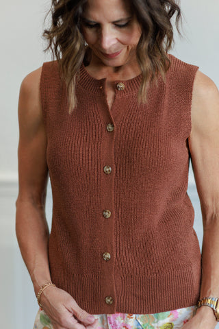 Button Up Sweater Vest in Hazelnut