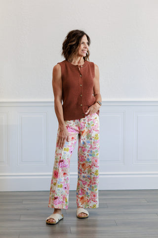 Botanical Print Wide Leg Pants