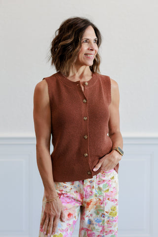 Button Up Sweater Vest in Hazelnut