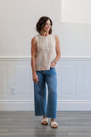 Striped Gauze Woven Tank Top in Slate