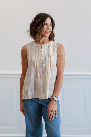 Striped Gauze Woven Tank Top in Slate