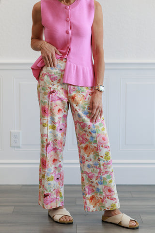 Botanical Print Wide Leg Pants