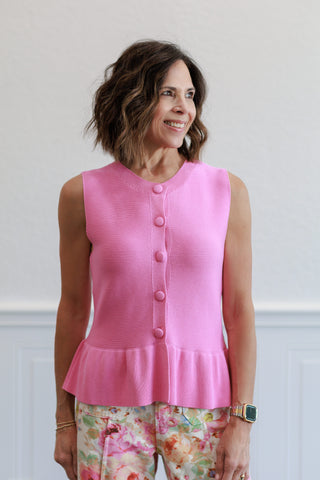 Sleeveless Peplum Knit Top in Pink