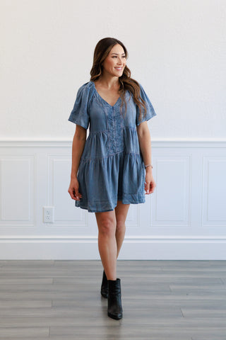 Washed Chambray Mini Dress
