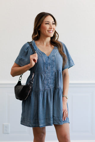 Washed Chambray Mini Dress