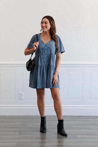 Washed Chambray Mini Dress