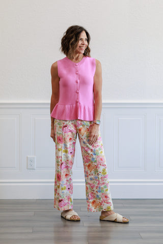 Botanical Print Wide Leg Pants