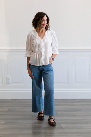 Vintage Ruffled Pintuck Top in White