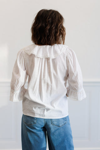 Vintage Ruffled Pintuck Top in White