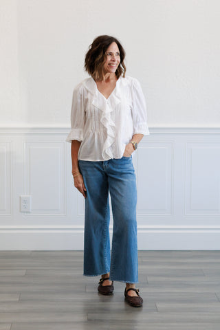 Vintage Ruffled Pintuck Top in White