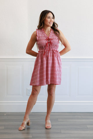 Red Plaid Ruffle Smocked Dress