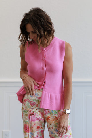 Sleeveless Peplum Knit Top in Pink