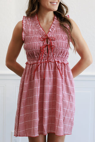 Red Plaid Ruffle Smocked Dress