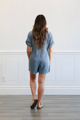 Short Sleeve Henley Shorts Romper