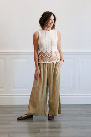 Crinkled Wide Leg Pants In Sand