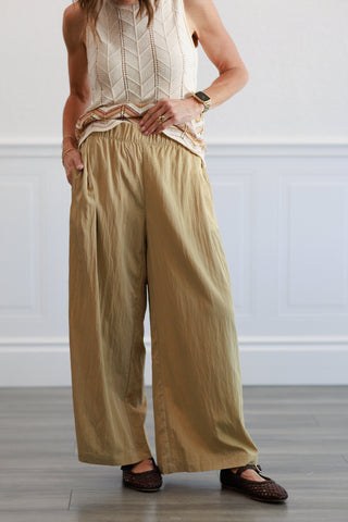 Crinkled Wide Leg Pants In Sand