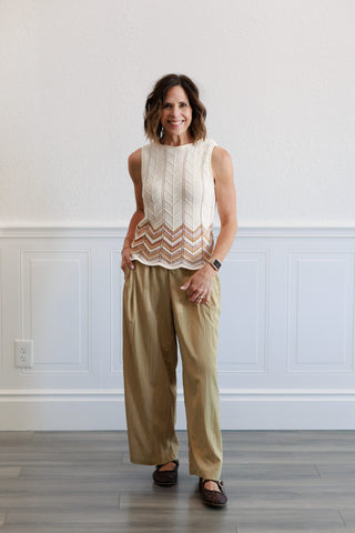 Crinkled Wide Leg Pants In Sand