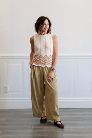 Crinkled Wide Leg Pants In Sand