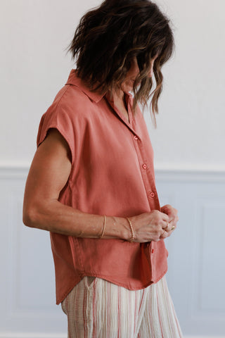 Classic Tencel Button Up Shirt in Rust